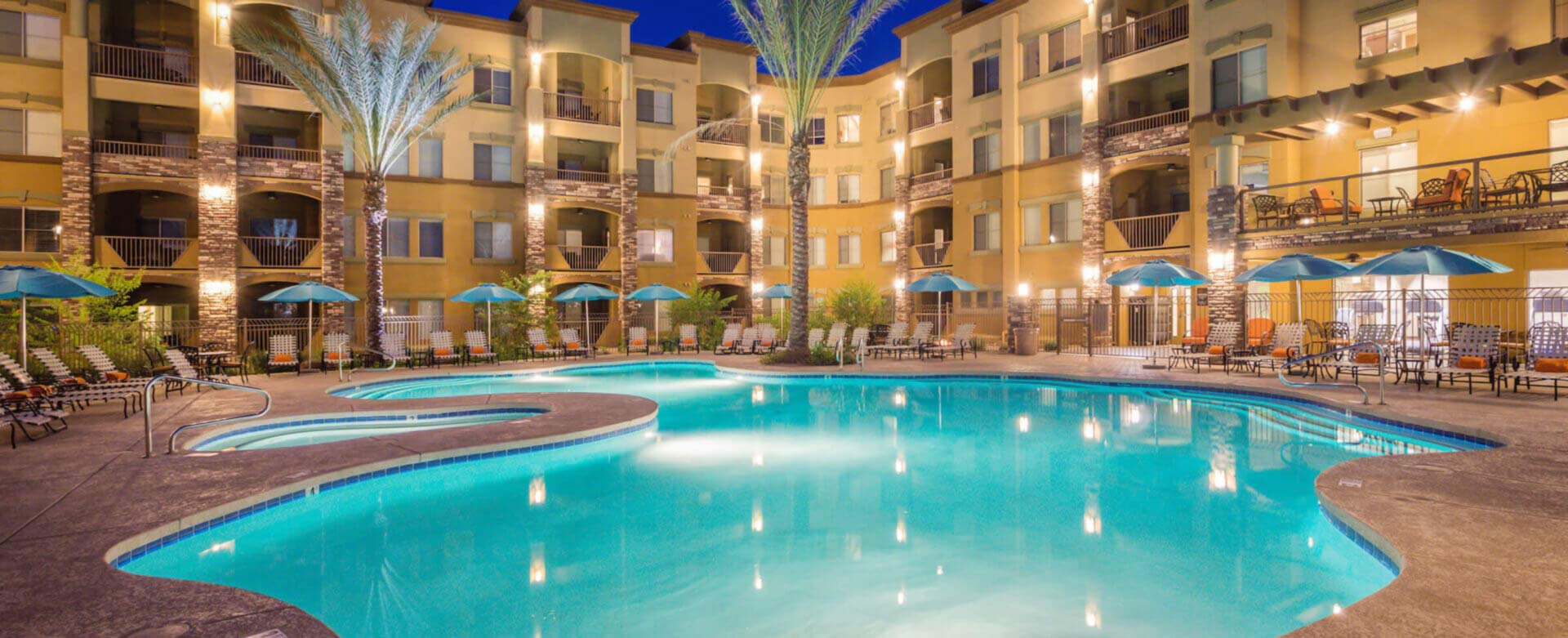 Phoenix Condos - picture of outdoor pool and pretty lighting at Toscana of Desert Ridge